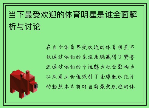 当下最受欢迎的体育明星是谁全面解析与讨论